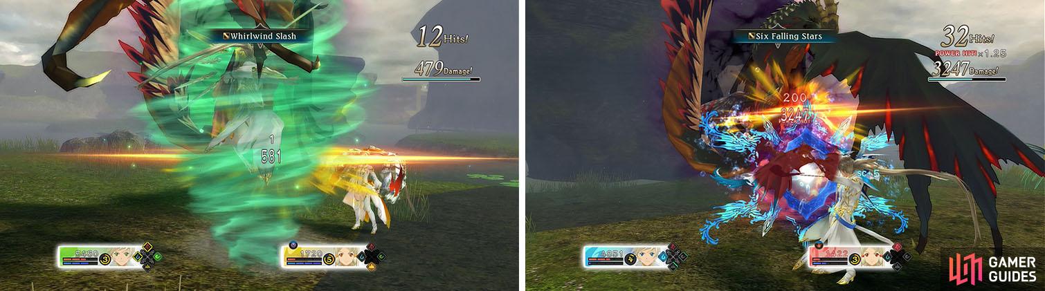 Since Wind damage has a chance of being reduced to 1, see the damage in the left image, it is best to armatize with Mikleo and focus on the Dragon category (right).