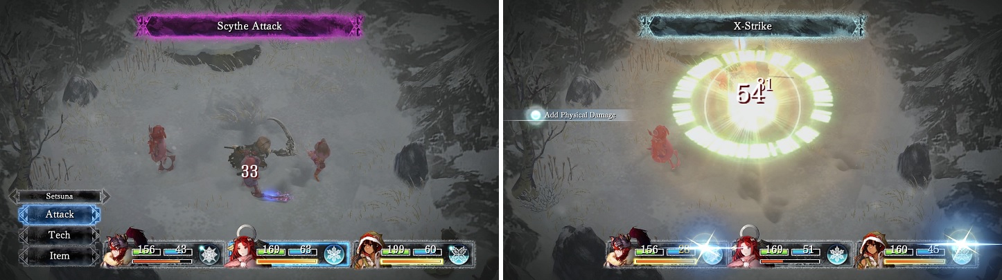 Reaper’s only move is Scythe Attack (left). X-Strike is a great combo to use for damage (right).