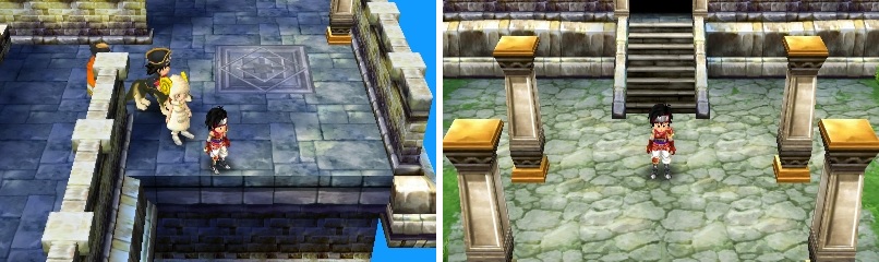 If you happen to fall off the tower (left), then you’ll end up back at the main entrance (right).