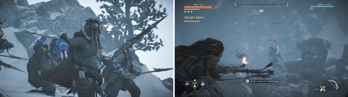 You will have to fight a lot of human enemies (left). Be on the lookout for the melee ones as they close in (right).