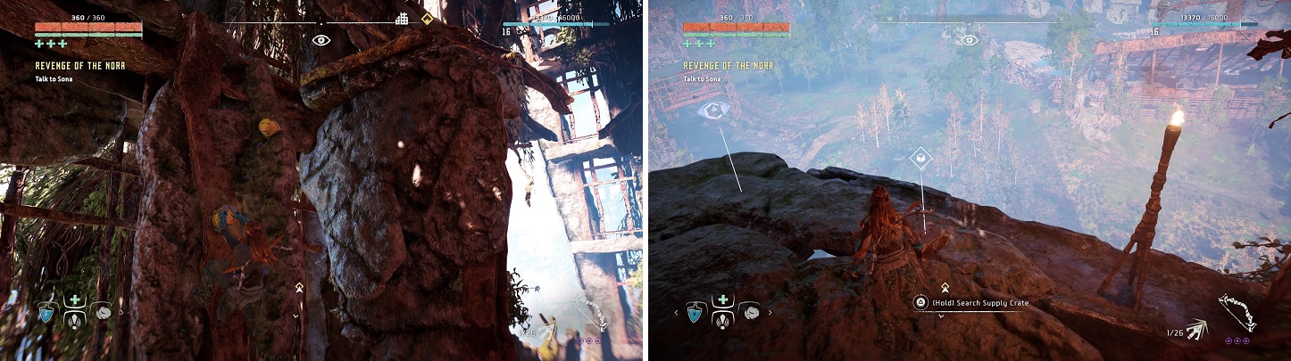 All Vantage Points will have you climbing to reach them (left), plus there will always be a supply crate right next to them (right).