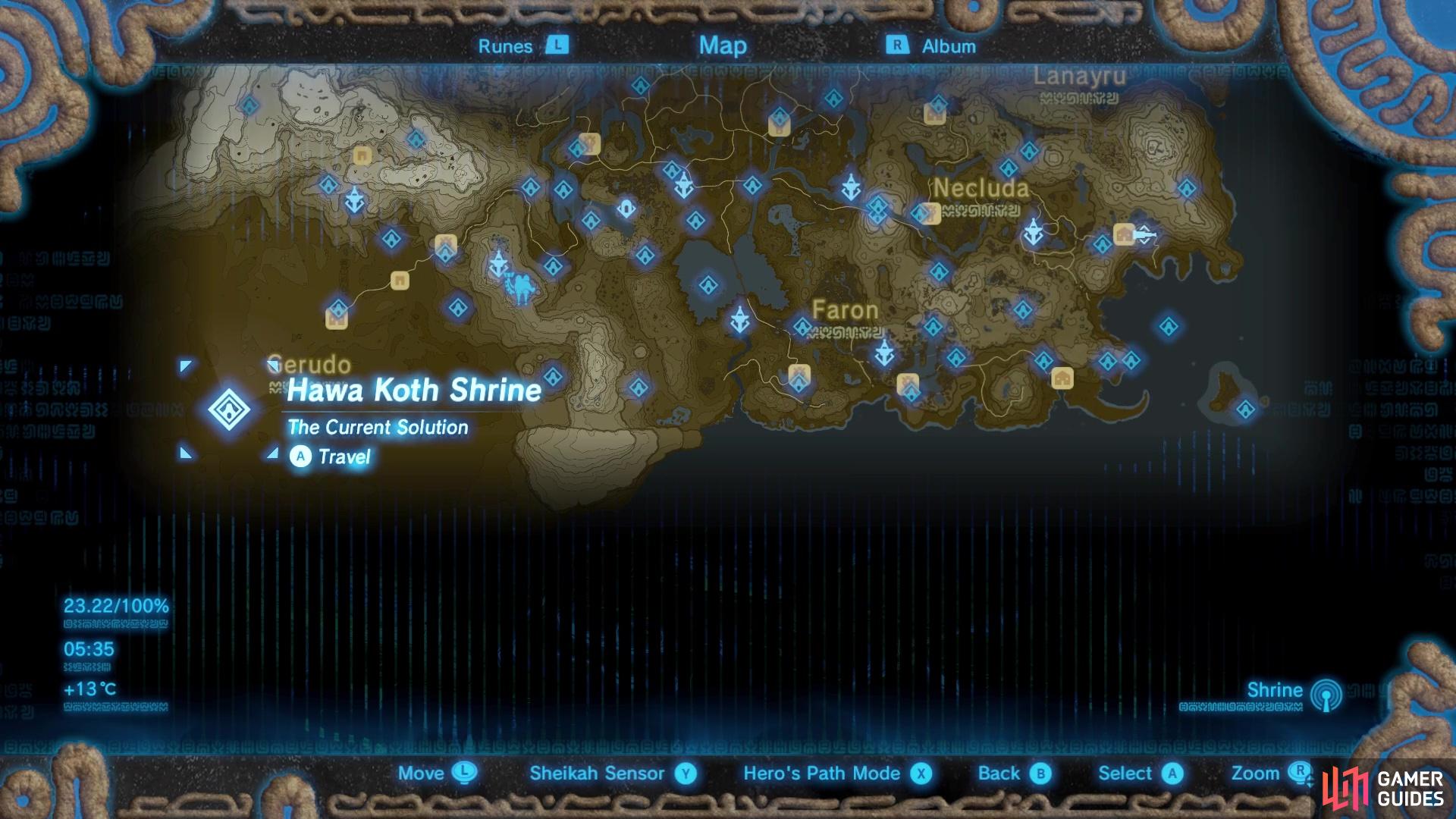 Hawa Koth shrine is found southwest of Gerudo Town.