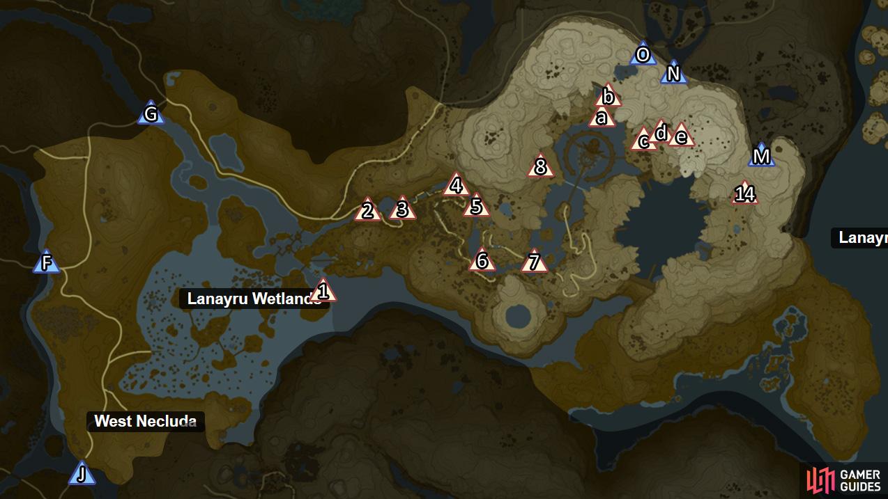 Locations of the floating platforms in the Lanayru region.