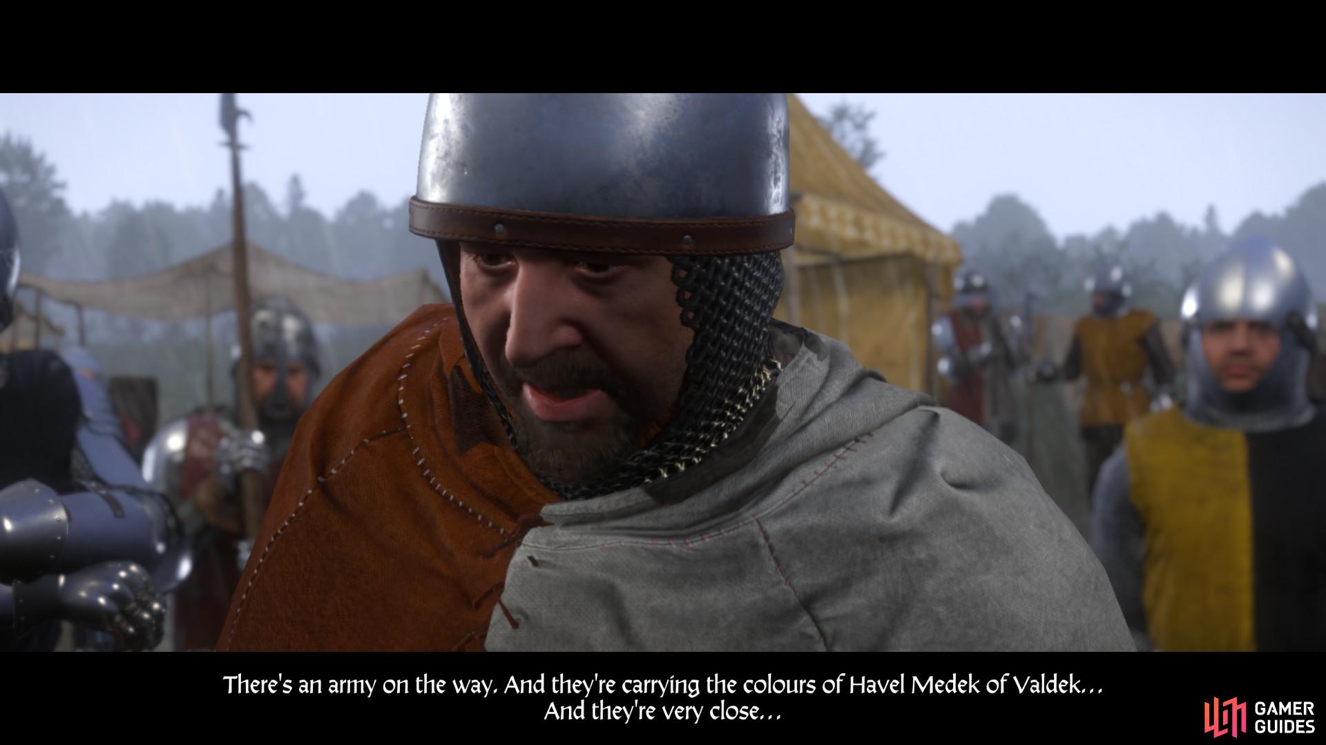 After you have seen the trebuchet in action, a solider will appear with urgent news. Istvan Toth has summoned reinforcements, and they will arrive very soon.