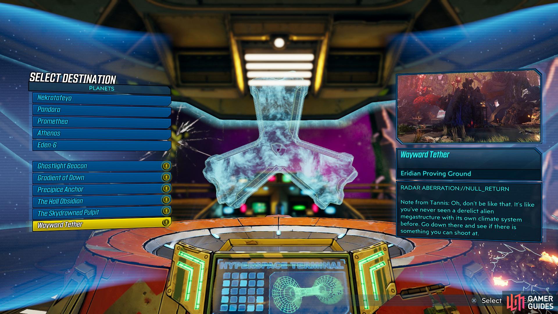 Use the navigation console to teleport to Wayward Tether.