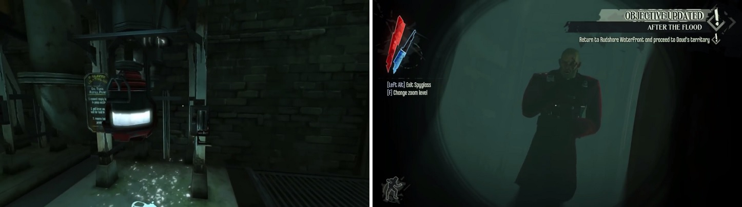 You’ll need to fill up some empty oil tanks (left) in order to gain access to where your equipment is. Be on the lookout for Weepers in said area (right).