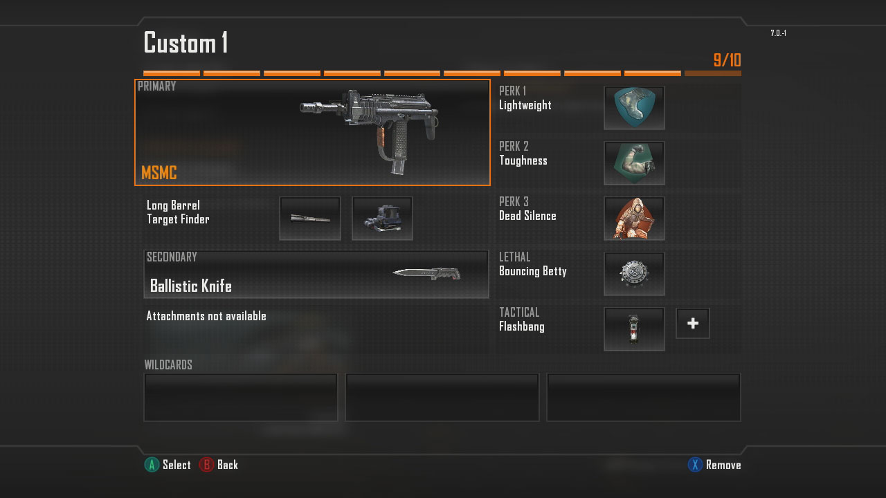 Primary Weapon > MSMC  Primary Attachment > Long Barrel + Target Finder  Secondary Weapon > Your Choice!  Secondary Attachment > Your Choice!  Lethal > Grenade OR Semtex  Tactical > Flashbang  Perk 1 > Lightweight  Perk 2 > Toughness  Perk 3 > Extreme Conditioning  Wildcard > None!   Note 1: The SMG listed is my favorite, but any one will do!  Note 2: This set up will give the SMG a slightly longer range, making it effective both up close and at a medium distance as well. he grenades and flashbangs will help you out if you get in a tight spot, whilst the perks ensure you move silently, run for longer and can take a hit or two without flinching.