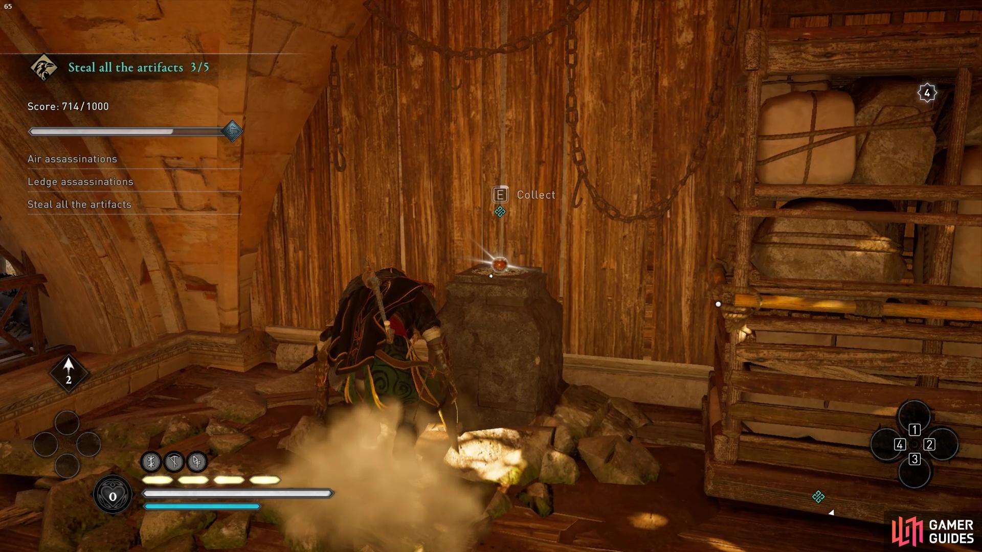 You’ll be able to grab an artifact from the room once you’ve exploded the oil vases and made a hole in the floor.