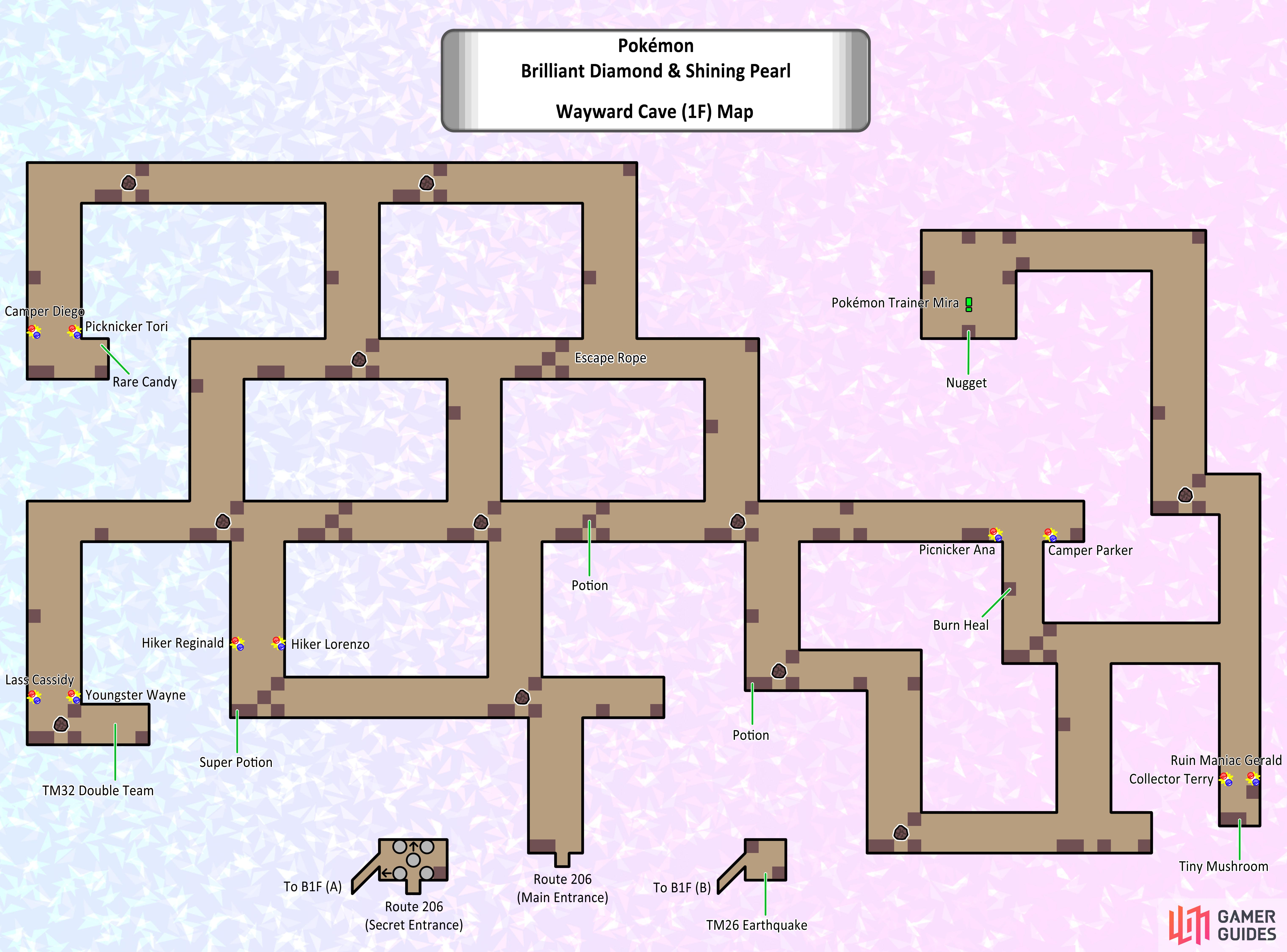 Map of Wayward Cave (1F).