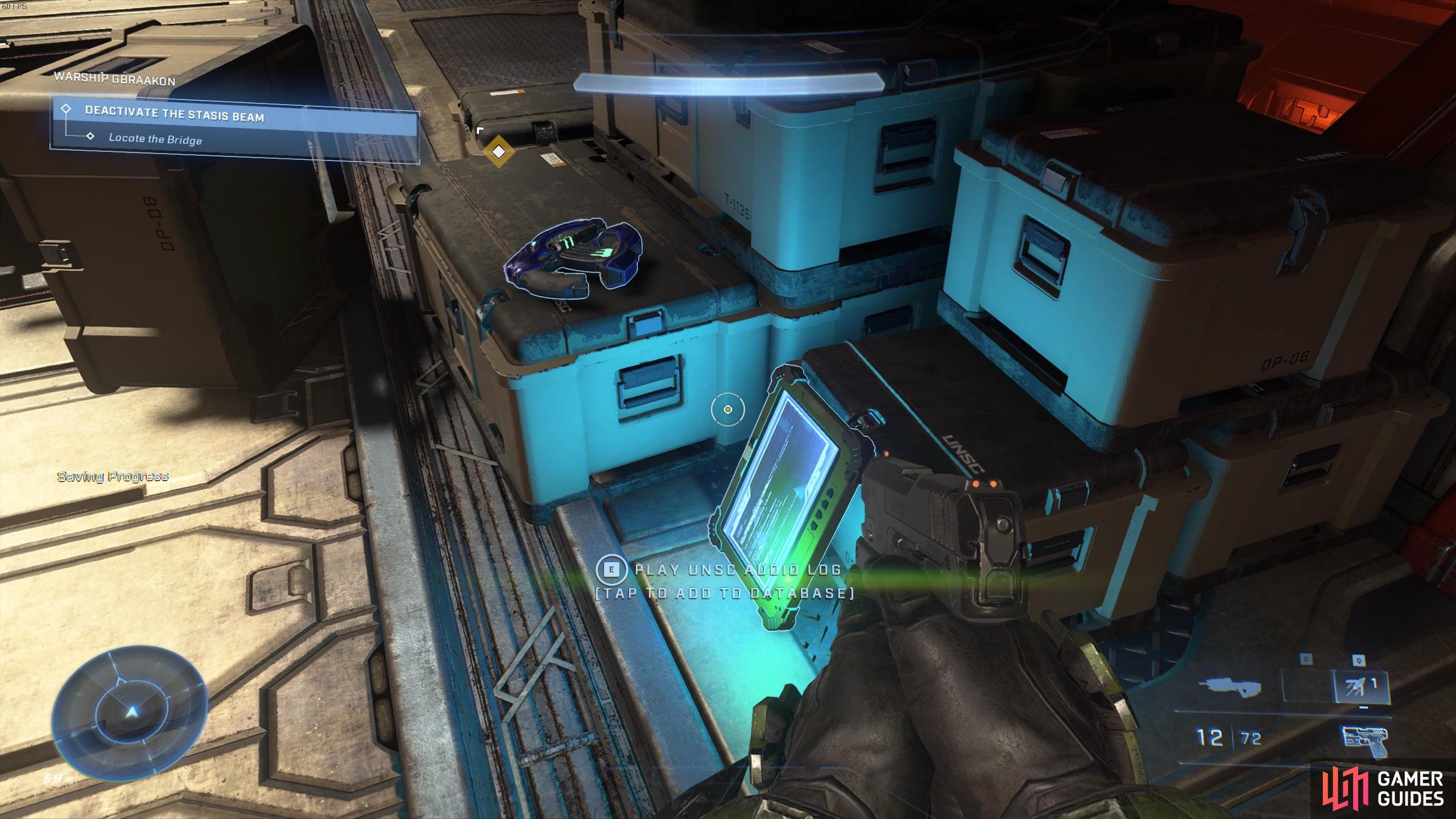 You’ll find the UNSC audio log just as you enter the room after going up the elevator.