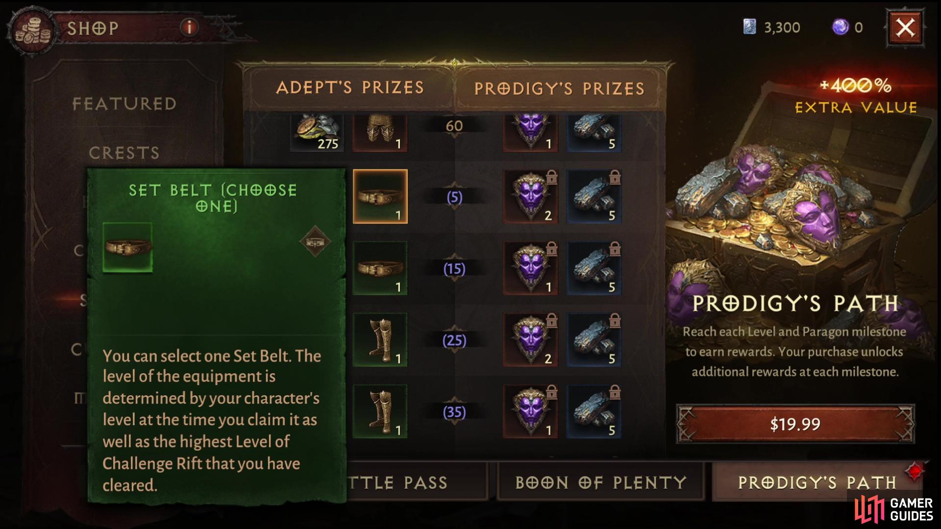 When you hit Paragon 5 you’ll get to choose a Set Belt as a reward via Prodigy’s Path.