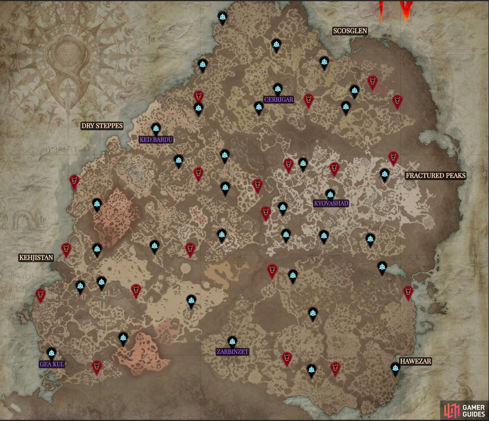 Here’s a map showing you where you can find all the Diablo 4 Extremely Rare Spawns, for your Trophy Hunter achievement, and your fancy special gear.