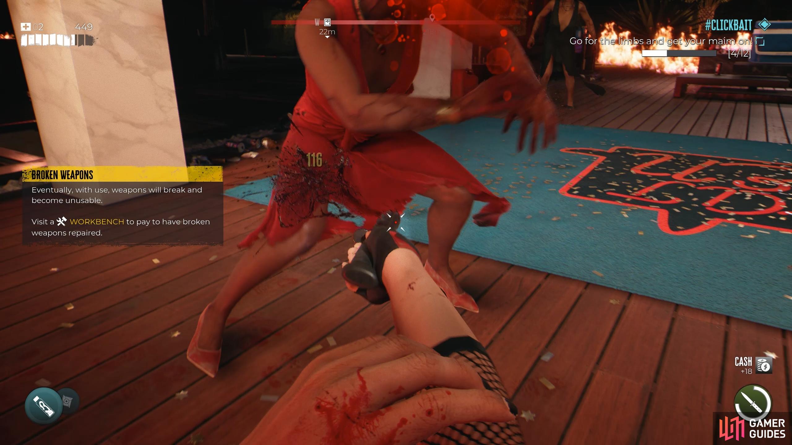 You can sever limbs to maim zombies by crouching and slashing at the legs.