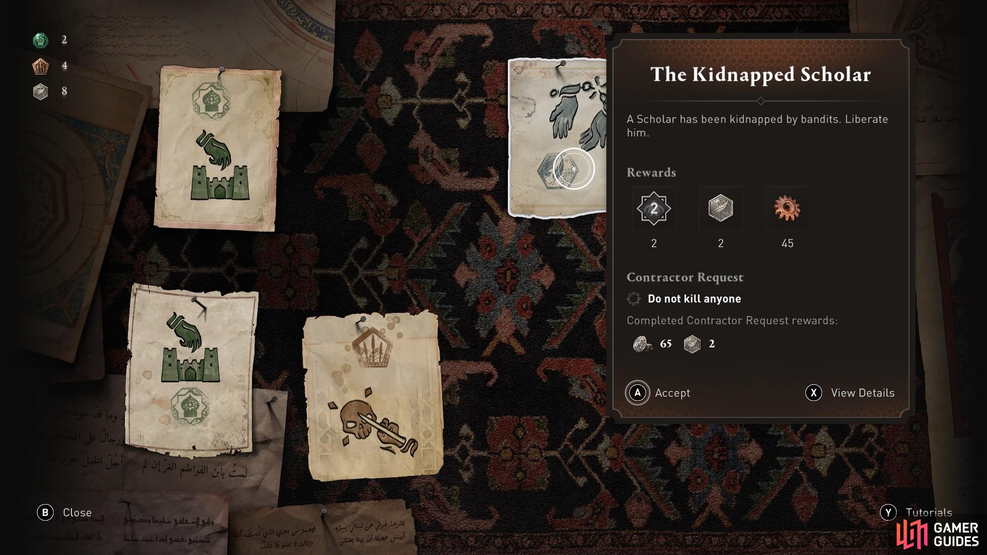 The Kidnapped Scholar can be taken from the board after completing The Satiric Poet contract.