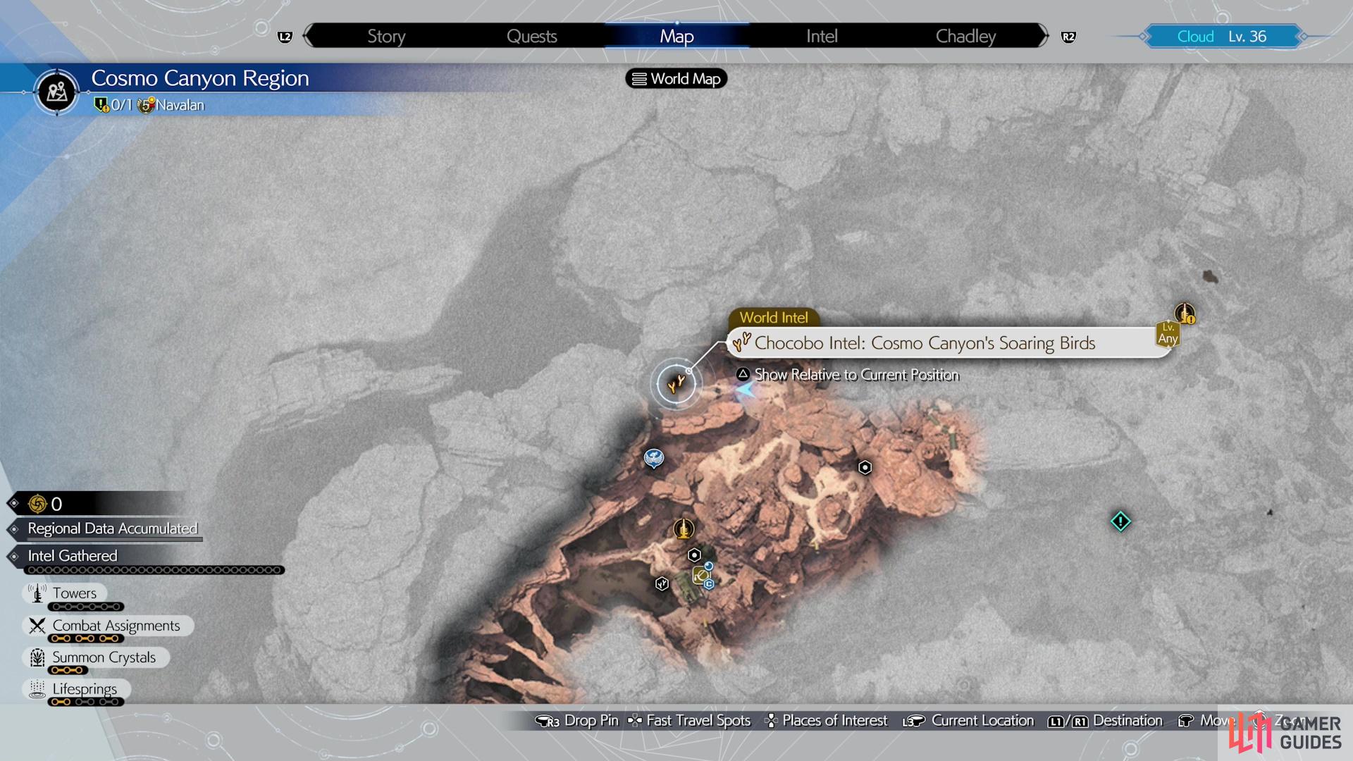 You’ll find the Cosmo Canyon Chocobo Intel event north of Kamaria’s Ranch.