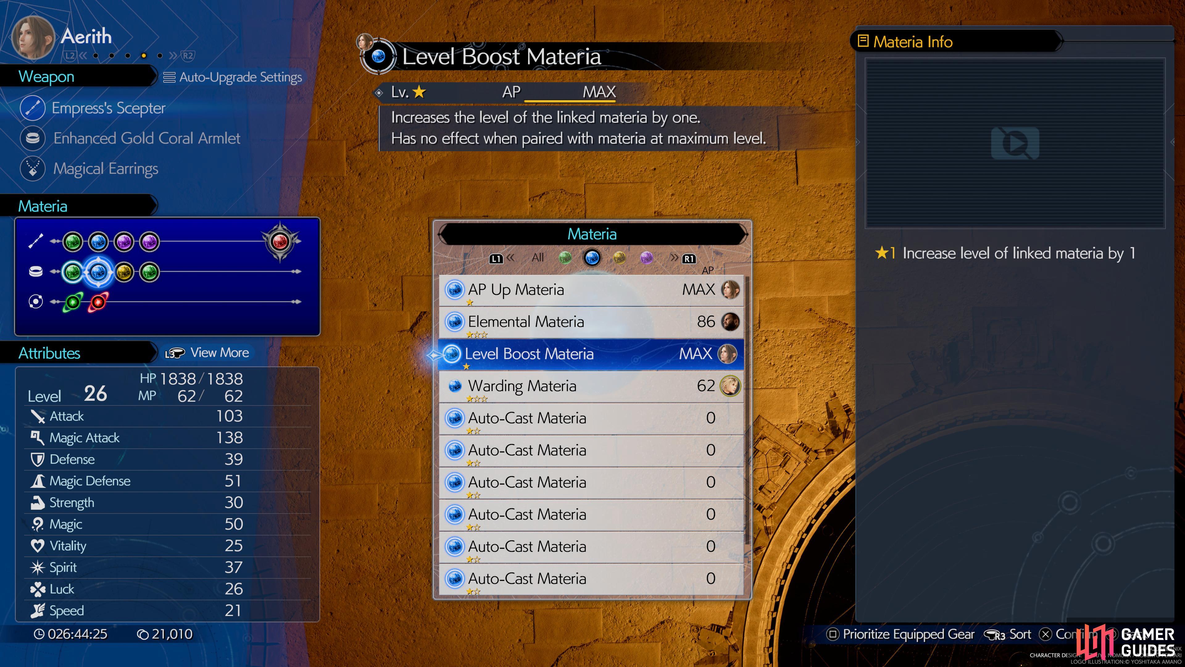 The Level Boost Materia can be purchased from Chadley or the Moogle Emporium.