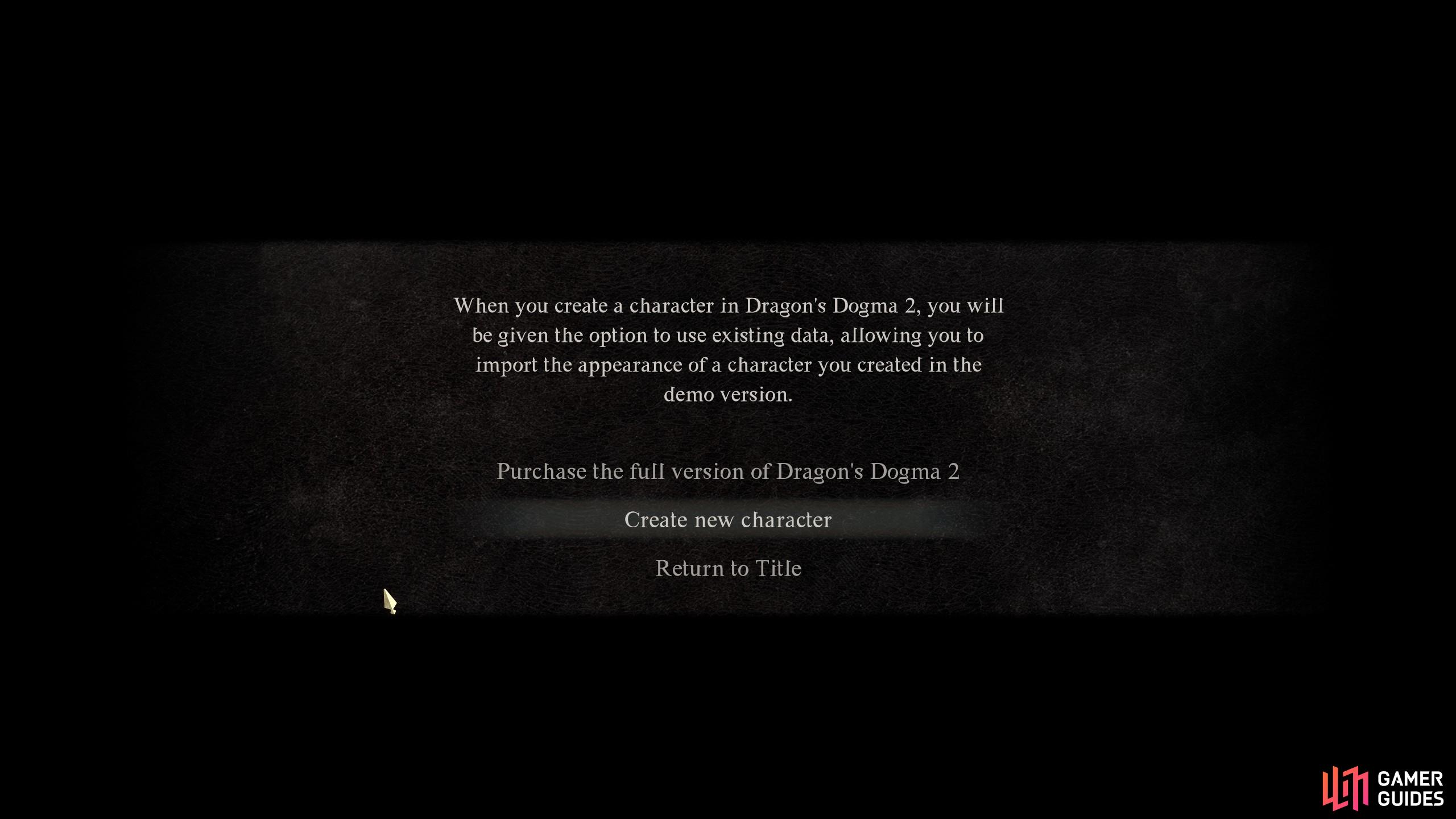 Players can import characters from the Dragon’s Dogma 2 Character Editor during character creation in the full game.