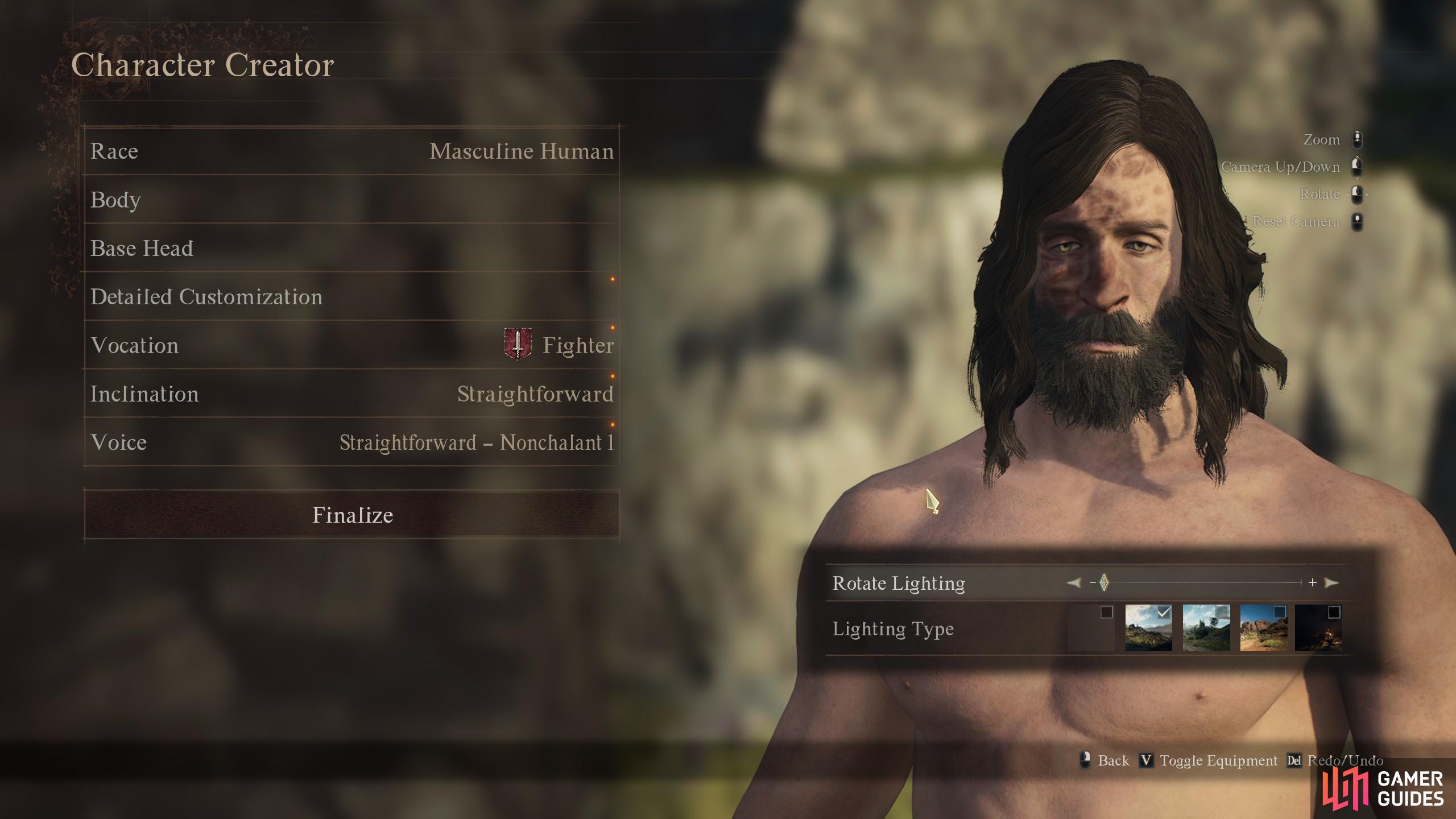 Feel free to zoom into your character creation’s face and body, adjust as you go, and even change class, armour appearance, and lighting to get a better idea of how your Dragon’s Dogma 2 Character Editor creation appears in the engine.