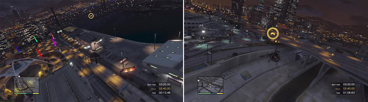 Full speed ahead! Tilting the nose as far as it can go and keeping the “accelerator” button held down allows you to sustain altitude while flying at speed (left). Do not risk flying under this bridge unless you are really comfortable with the controls (right).