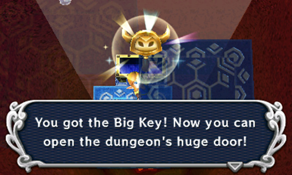 Next, step back onto the elevator and descend to the next floor, B3. Open the chests below to claim a measly 1 rupee and a Monster Horn; be warned that Wizzrobes will materialise after opening the chests. From here, return to the elevator and descend two floors, down to B5, and open the big chest immediately in front of you to obtain the Big Key.