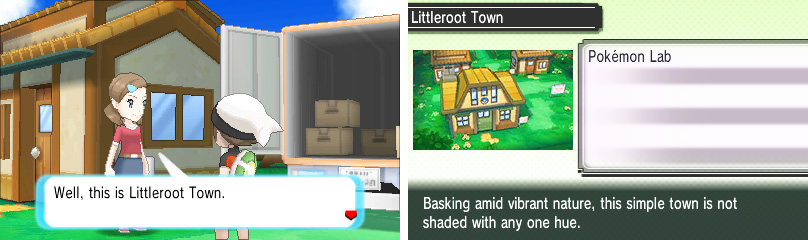 Littleroot has little to offer, but don’t forget to check up on your mother or the Professor.