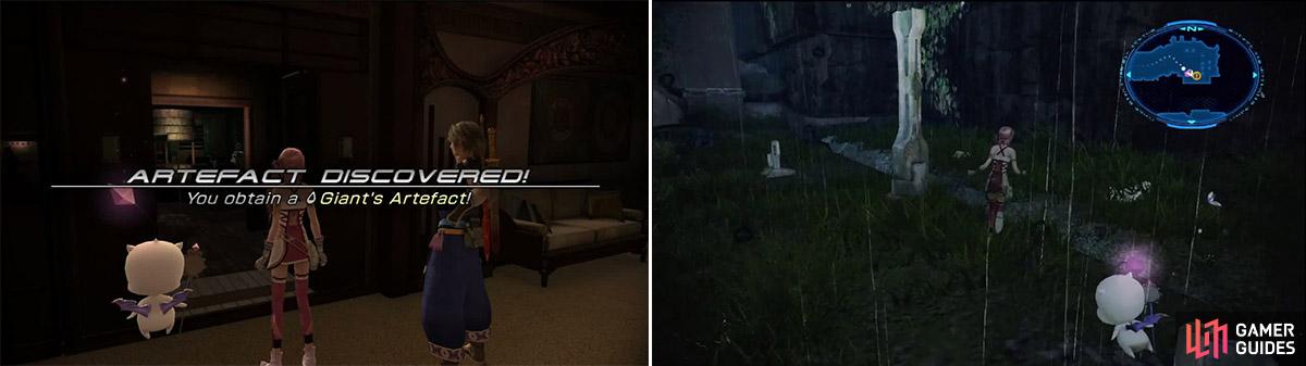 The Giant’s Artifact can be found here (left). Find the concealed item here (right).