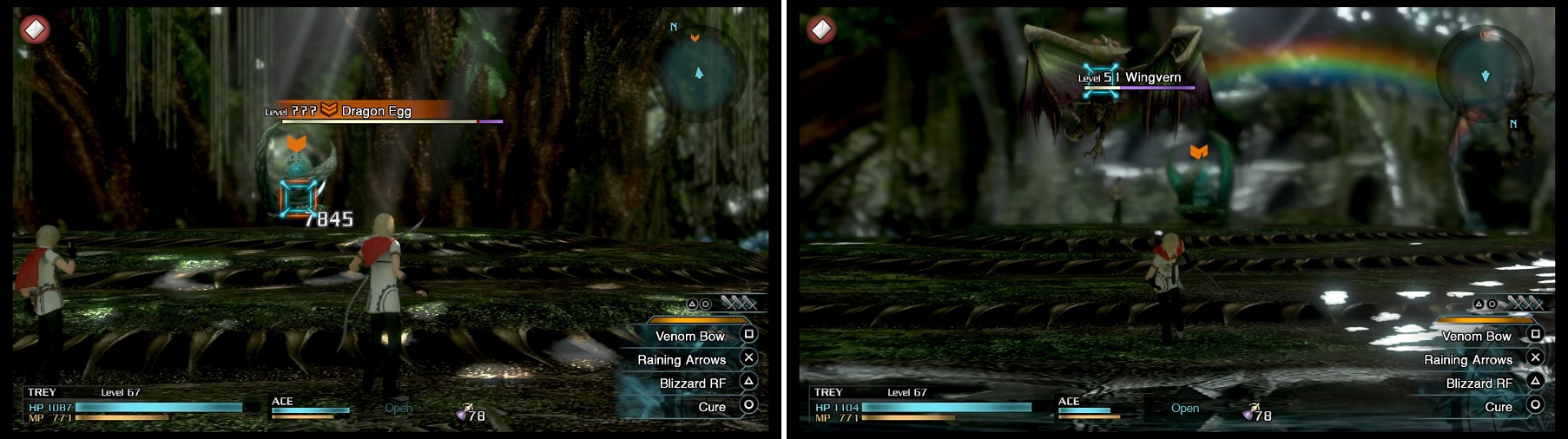 The Dragon Egg is not a difficult boss, but it has a TON of health (left). It will continually call in a Wingvern and Skyvern (right) every time you defeat them.