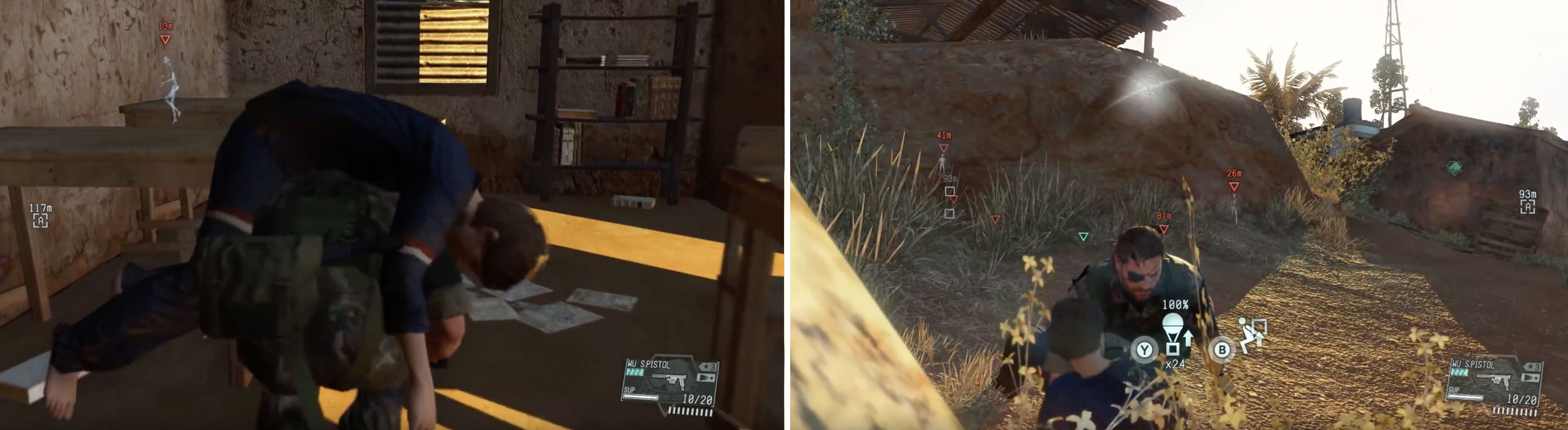 Carry the prisoner out of the building (left) then extract the prisoner once you are in a safe location (right).