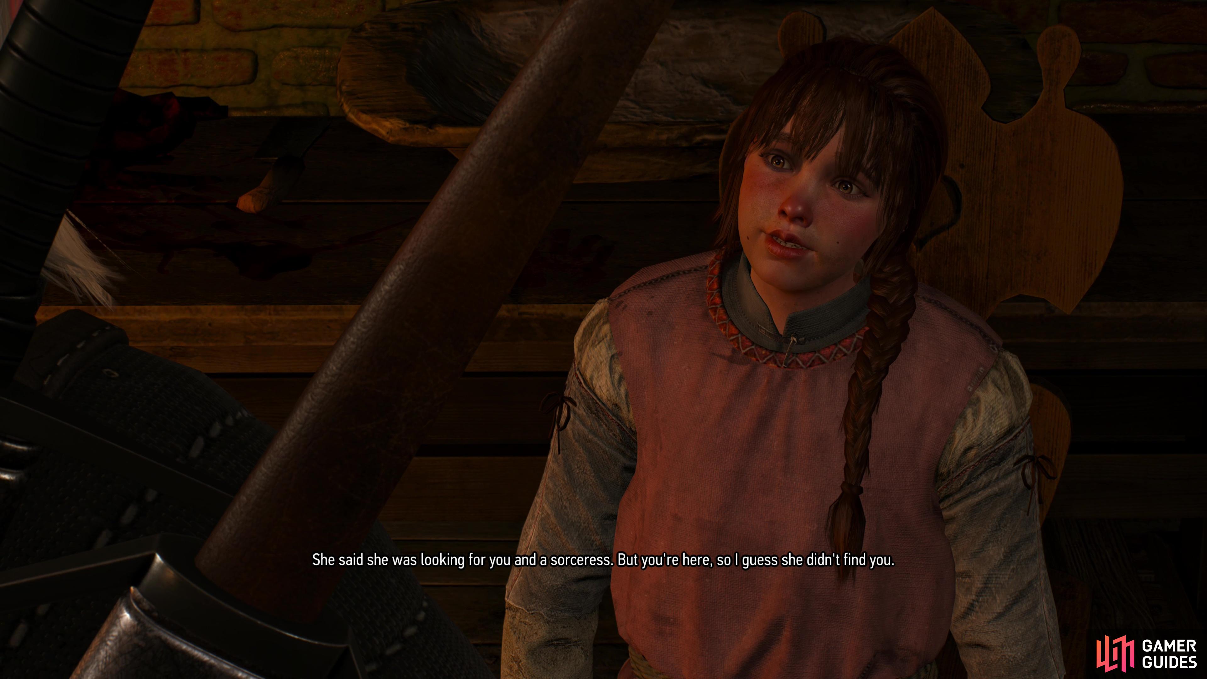 After searching Ciri’s room, head across the hall and talk to Gretka to gain more info and complete the quest.