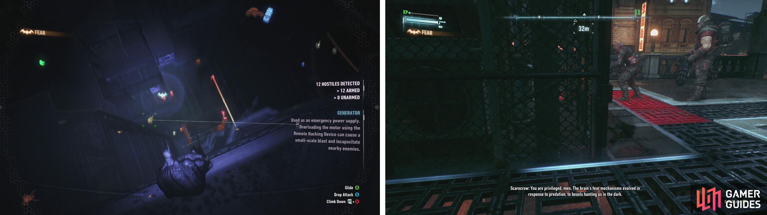 Once you have cleared out the snipers, use the vantage points to scout the area (left). The underground vents are still the easiest way to take out the bad guys (right).