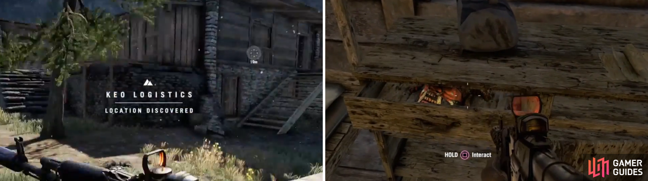 The one mask (from the set below) in the log building is located inside of the drawer of the dresser in between the two beds, which can be hard to see since only a part of the mask is showing.