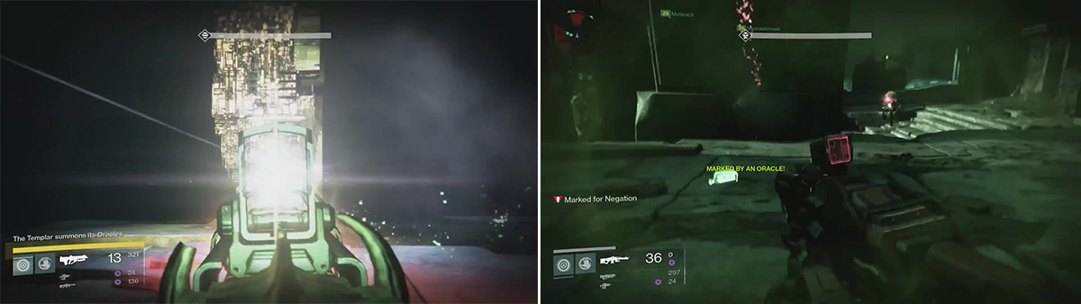 The Oracles (left) must be shot immediately or your team will be marked (right) and they will have to be cleansed.