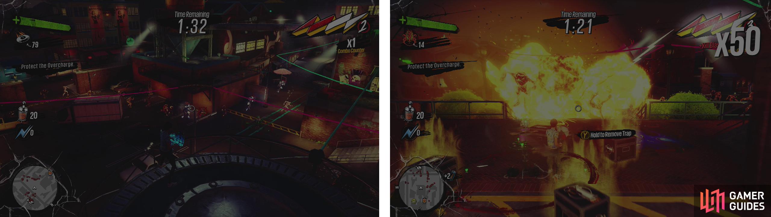 Get to high vantage points (left) to identify areas at threat and defend those barricades (right).