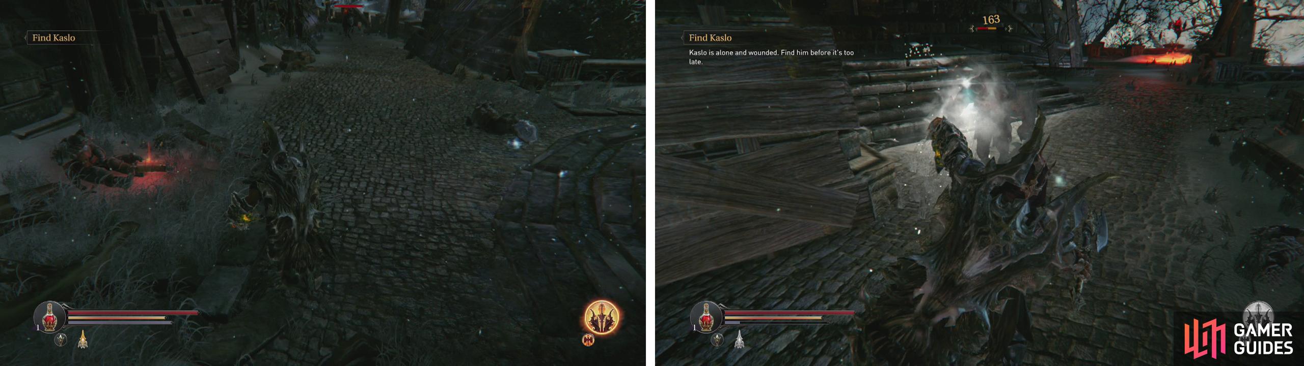 Grab the Audio Note from the body near the statue (left). Watch out for the Rogue near the Checkpoint Crystal (right).