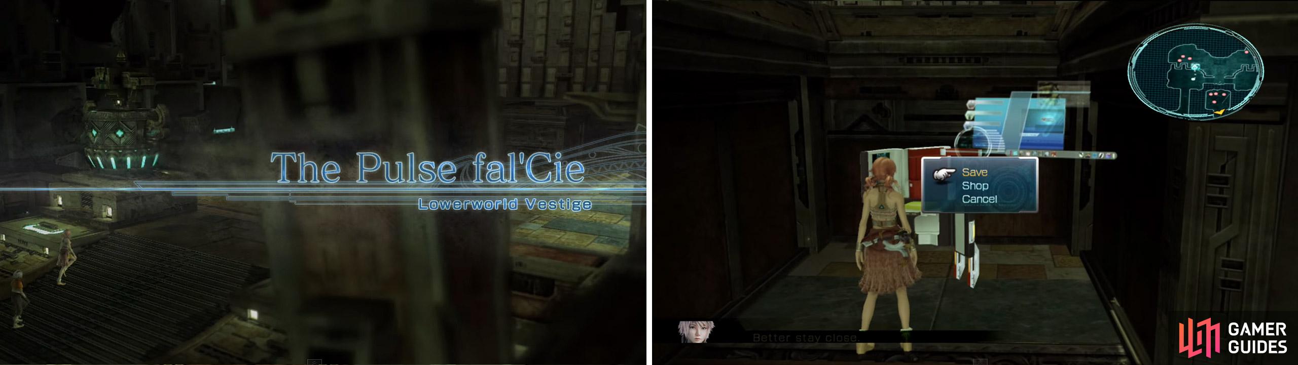 (Left) The Pulse Vestige - Lowerworld Vestige. (Right) Save Point.