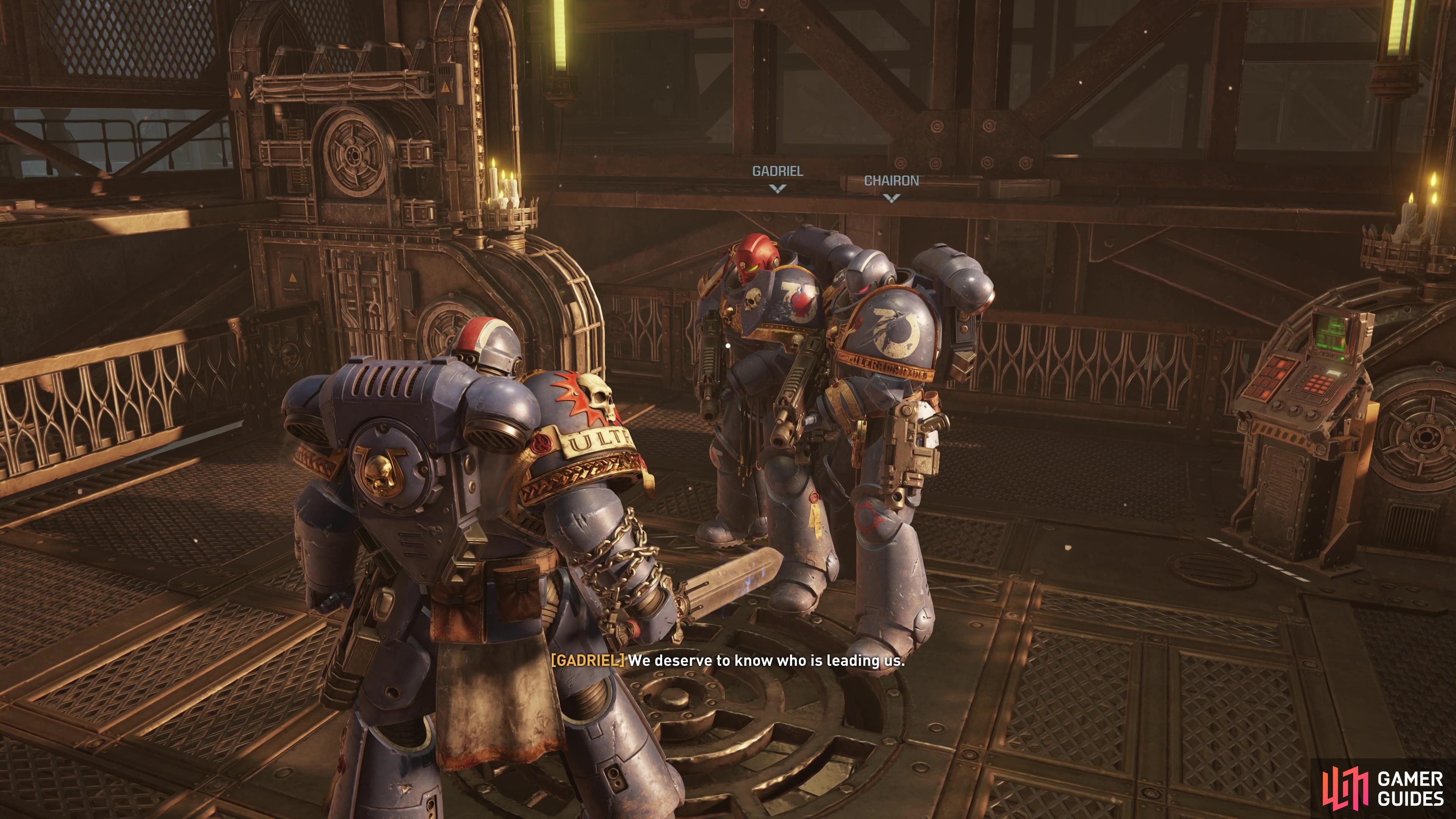 The protagonist, Titus, leads a squad consisting of Chairon and Gadriel, and their bickering, which generic, accounts for much of the character development in Space Marine 2.